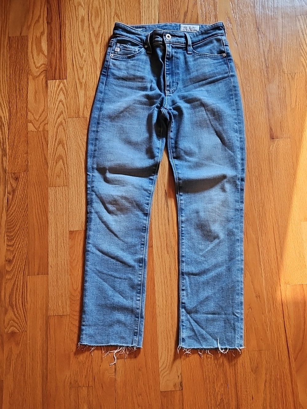 AG  Mid Rise Straight Leg Jeans in Light Blue - Women's
